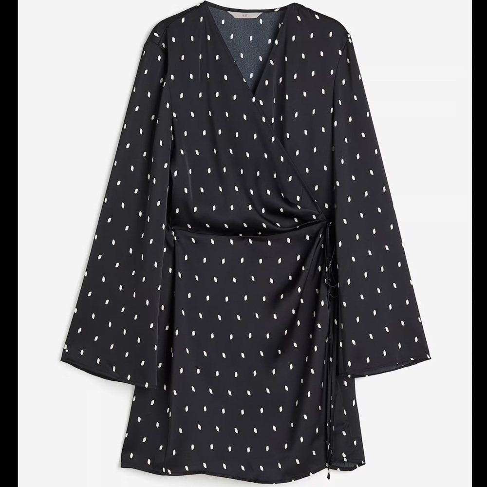 H&M Black Long Sleeve Dress with White Dots
